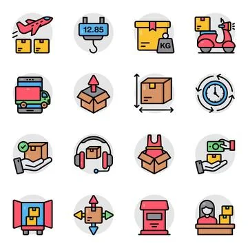 Set of Logistic and Cargo Flat Icons Stock Illustration
