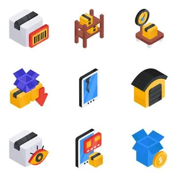 Set of Logistic and Cargo Flat Isometric Icons Stock Illustration