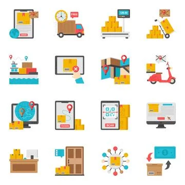 Set of Logistic and Cargo Flat Icons Stock Illustration