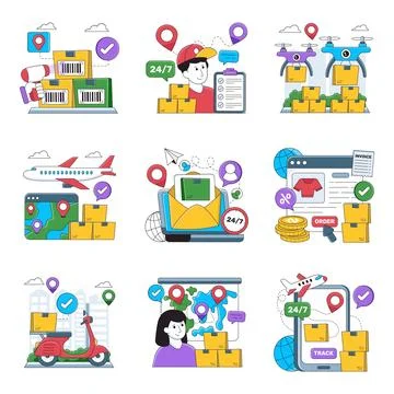 Set of Logistic and Cargo Flat Illustrations Illustration
