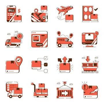 Set of Logistic and Cargo Flat Icons Illustration