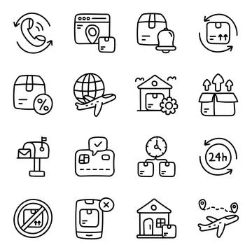 Set of Logistic and Cargo Linear Icons Stock Illustration
