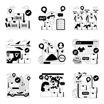Set of Logistic and Cargo Solid Illustrations Stock Illustration