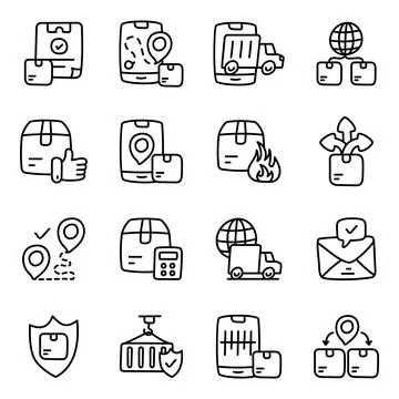 Set of Logistic and Delivery Linear Icons Stock Illustration