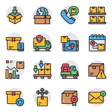 Set of Logistic and Freight Flat Icons Illustration