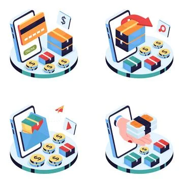 Set of Logistic and Freight Isometric Illustrations Stock Illustration
