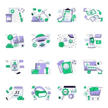 Set of Logistic and Medical Flat Line Illustrations Stock Illustration