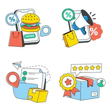 Set of Logistic and Shipment Doodle Icons Stock Illustration