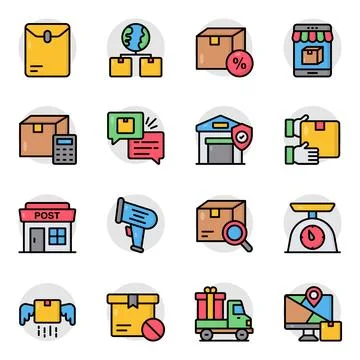 Set of Logistic and Shipment Flat Icons Stock Illustration