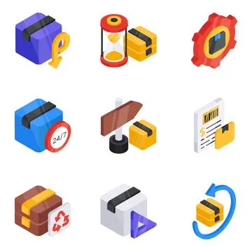 Set of Logistic and Shipment Flat Isometric Icons Stock Illustration