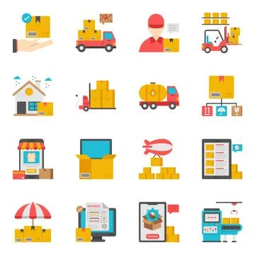 Set of Logistic and Shipment Flat Icons Stock Illustration