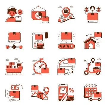 Set of Logistic and Shipment Flat Icons Stock Illustration