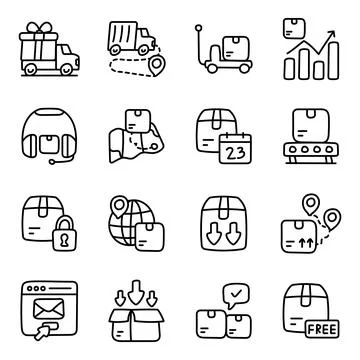 Set of Logistic and Shipment Linear Icons Stock Illustration