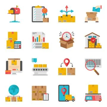 Set of Logistic, Cargo and Shipment Flat Icons Stock Illustration