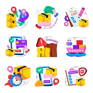 Set of Logistic Delivery Flat Illustrations Stock Illustration