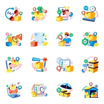 Set of Logistic Delivery Flat Illustrations Stock Illustration