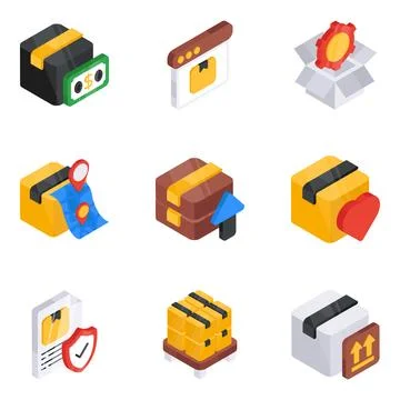 Set of Logistic Delivery Flat Isometric Icons Stock Illustration