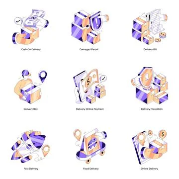 Set of Logistic Delivery Isometric Illustrations Stock Illustration