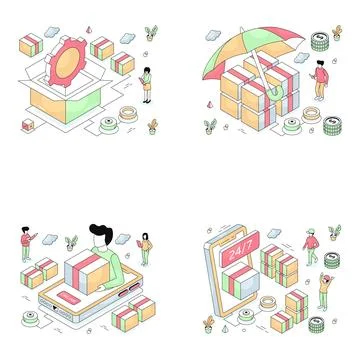 Set of Logistic Delivery Isometric Illustrations Stock Illustration