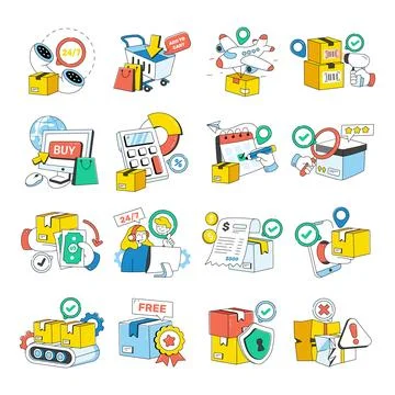 Set of Logistic Doodle Icons Stock Illustration
