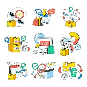 Set of Logistic Doodle Icons Stock Illustration