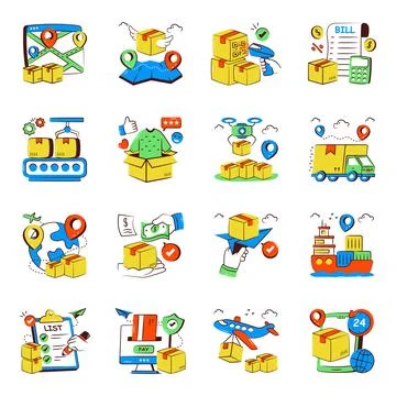 Set of Logistic Doodle Icons Stock Illustration