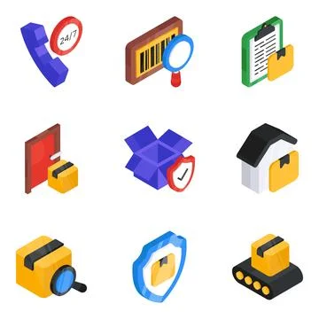 Set of Logistic Flat Isometric Icons Stock Illustration
