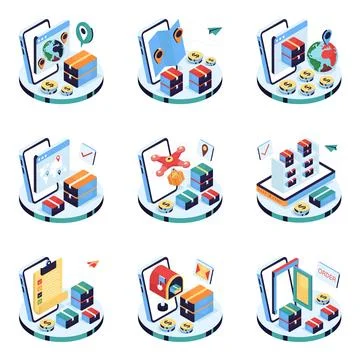 Set of Logistic Isometric Illustrations Stock Illustration