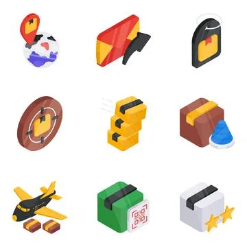 Set of Logistic, Shipment and Cargo Flat Isometric Icons イラスト素材