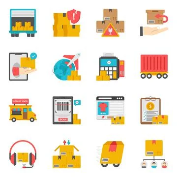 Set of Logistics and Delivery Flat Icons Stock Illustration