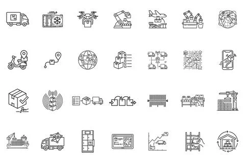 Set of logistics and supply chain icons Stock Illustration