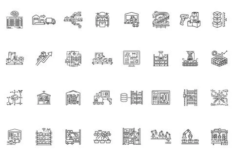 Set of logistics and warehouse automation line icons Stock Illustration