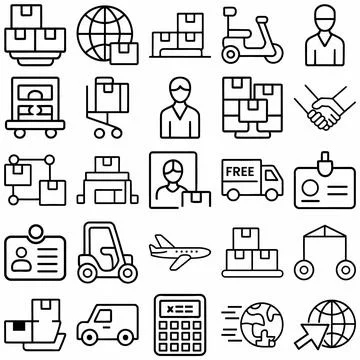 Set of logistics icons featuring shipping delivery global trade transportat.. Stock-Illustration