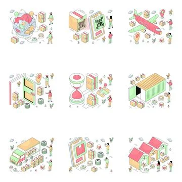 Set of Logistics Isometric Illustrations Stock Illustration