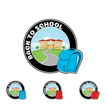 Set Logo with backpack and text Welcome back to school. Stock Illustration