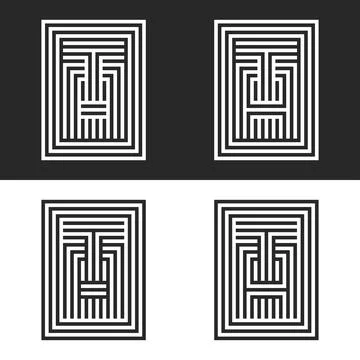 Set of logo design letters TA or AT hipster linear monogram rectangular shape Stock Illustration
