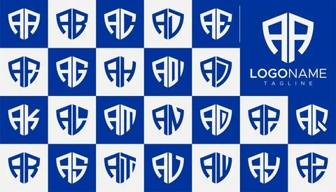 Set of A logo design template in the shield form. A letter logo design. Stock Illustration