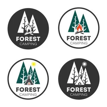 Set logo Forest camping, style design on a white background Stock Illustration