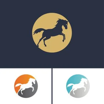 Set logo running horse, two-colored circle and running horse in it Stock Illustration