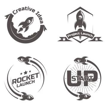 Set logo Space rocket ship Stock Illustration