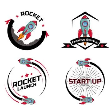Set logo Space rocket ship Stock Illustration