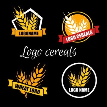 Set logo vector wheat factory or bakery. Circle white badge Stock Illustration