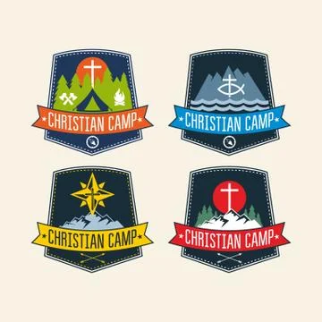 Set of logos for the Christian camp Stock Illustration
