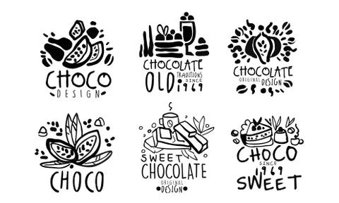 Set of logos for a confectionery with chocolate. Vector illustration. イラスト素材