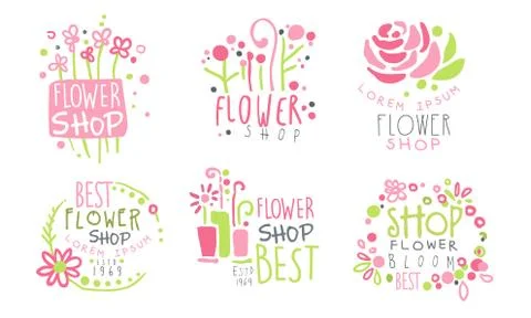Set of logos for a flower shop. Vector illustration. 스톡 일러스트