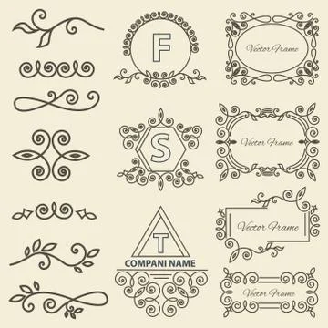 Set Logos, framework, individual ornament elements linear monogram Stock Illustration