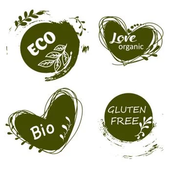 Set of logos, icons, design elements. Natural food, organic food, veggie food Stock Illustration