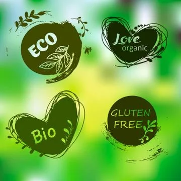 Set of logos, icons, design elements. Natural food, organic food, veggie food 库存插图