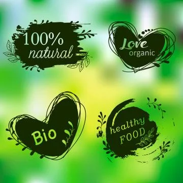 Set of logos, icons, design elements. Natural food, organic food, veggie food Stock Illustration