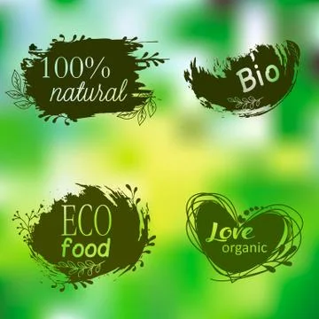 Set of logos, icons, design elements. Natural food, organic food, veggie food Stock Illustration